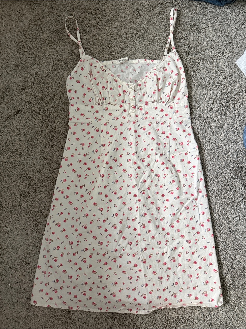 Brandy Melville White Slip Dress with Pink Floral Print
